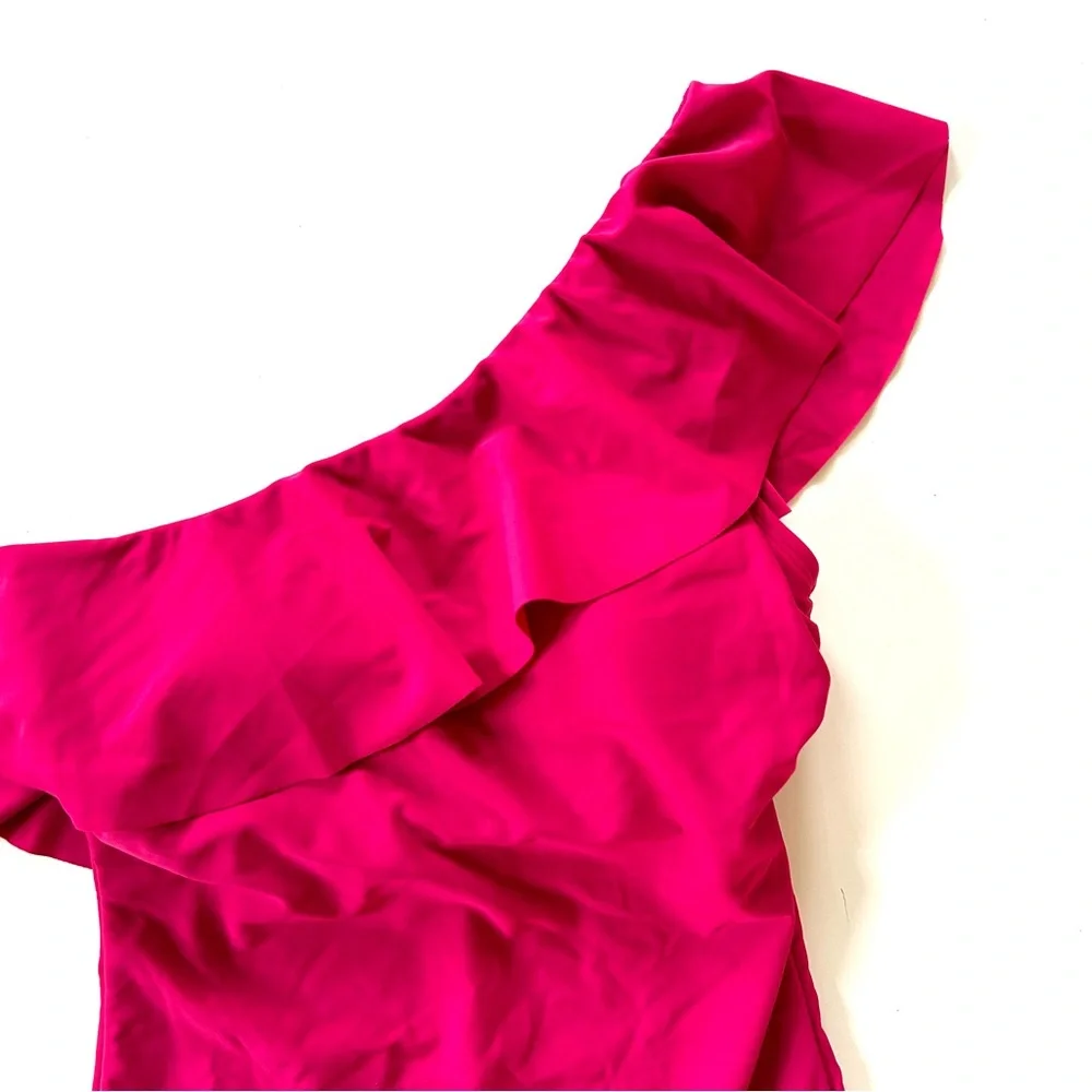 Kona Sol Magenta Pink Ruffle One Shoulder One Piece Swimsuit